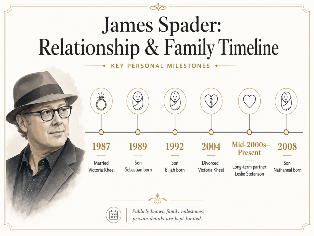 James Spader relationship and family timeline with Victoria Kheel, Leslie Stefanson and his three sons.jgp4